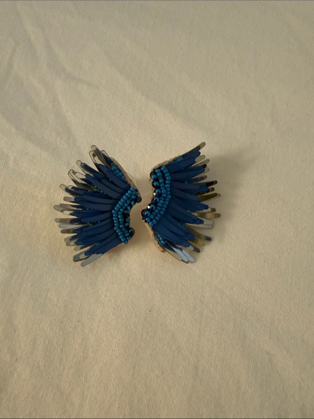 Mignonne Gavigan Mini Madeline Blue/Silver Beaded Fan Statement Earrings